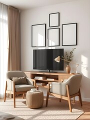 Modern Living Room Arrangement with Television and Armchairs