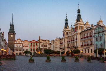 Naklejka premium Sunrise view of the Pernstynske namesti in Pardubice, Czech repu