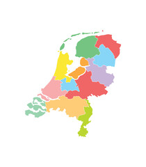 Netherlands colored map on white background. Isolated map with division to region high detailed. Vector illustration.