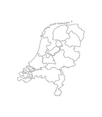 Netherlands map on white background. Isolated contour map with division to region high detailed. Vector illustration.