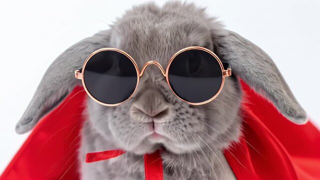 Gray Bunny Rabbit in Red Cape and Sunglasses
