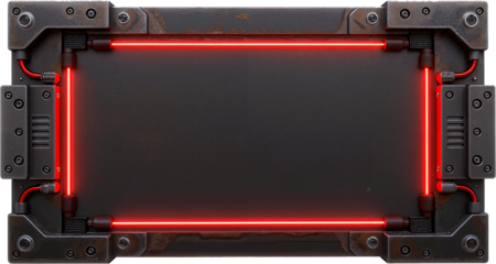 Metal Sign Cyberpunk neon panel with futuristic signage and red lighting Placa Metal Painel de neon cyberpunk com sinalização futurista e iluminação vermelha