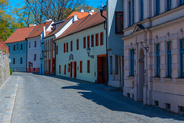 Colourful houses in Cesky Krumlov during a sunny day, Czech repu