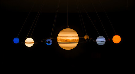 Illuminated Solar System Planets Mobile on Dark Background