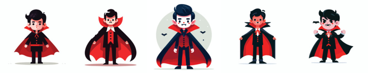 Halloween Vampire Boys Vector – Cute Dracula Kids with Cape and Fangs