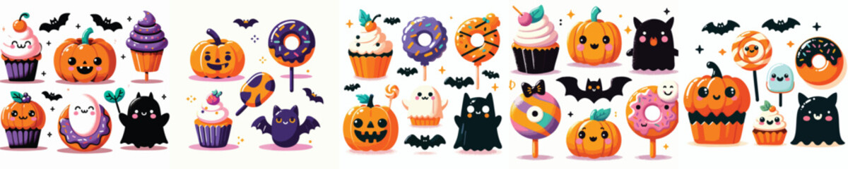 Halloween Cute Food & Sweets – Cupcakes, Pumpkins, Donuts, Lollipops, Ghosts, Bats