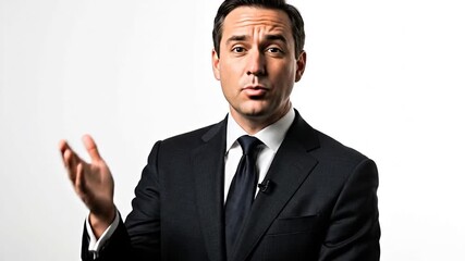 Confident Businessman Explaining a Concept on White Background