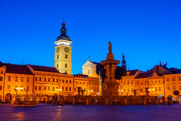 Fototapeta premium Sunrise view of Saint Nicholas church and Samson fountain in Ce