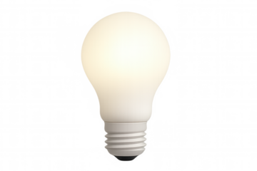 Bright light bulb glowing on a transparent background, representing ideas, innovation, and solutions