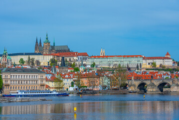 Fototapeta premium Panorama of Prague dominated by the Prague castle, Czech republi
