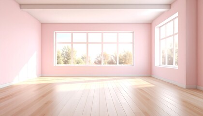 Empty pink room with wooden floor