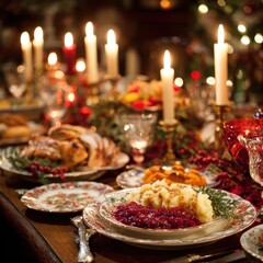 Fototapeta premium Holiday dinner table festive meal