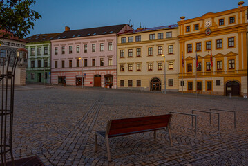 Naklejka premium Sunrise view of Karlovo namesti square in trebic, Czech republic