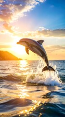 Majestic dolphin leaping at sunset