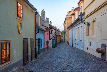 Obraz premium Sunset view of The golden lane at the Prague castle, Czech repub
