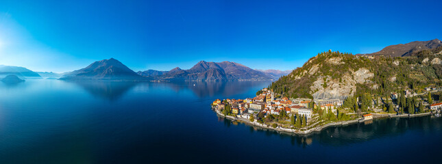 Panorama view of Varenna town situated at lake Como in Italy