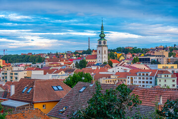Obraz premium Sunset panorama of old town of Trebic in Czech republic