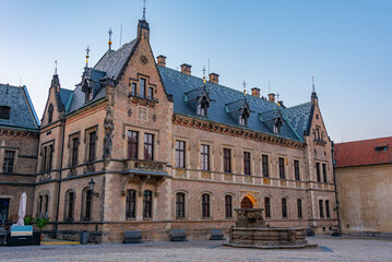 Sunset view of Saint George square of Prague Castle in Czech rep