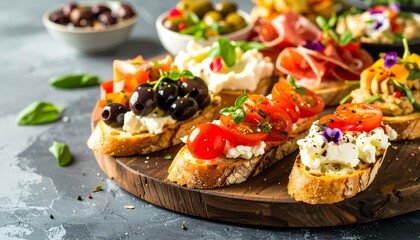 Assorted Italian appetizers on a wooden board (1)