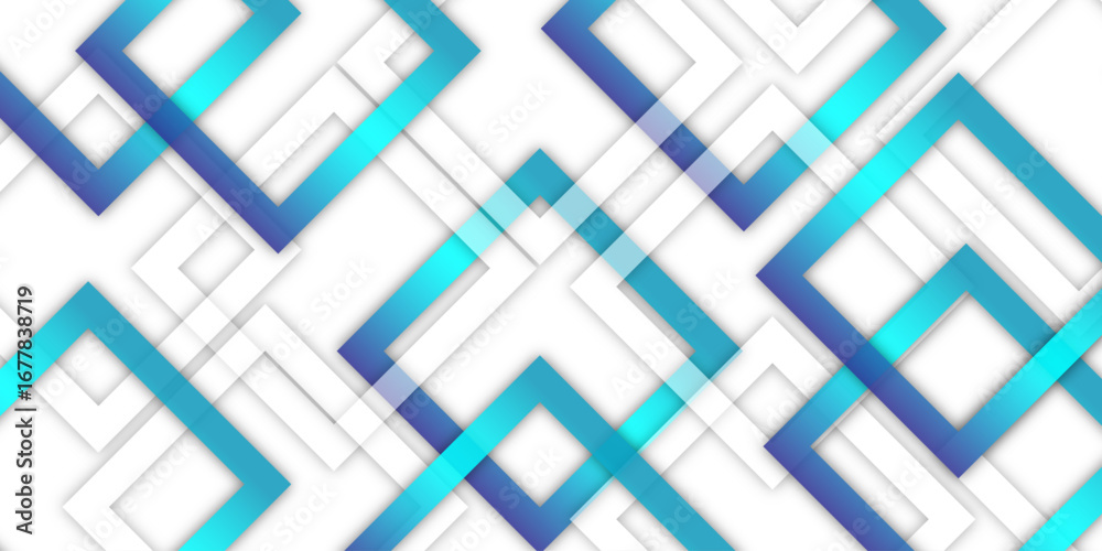 Wall mural abstract futuristic geometric blue background with a technological line pattern and square shapes