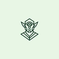 A mystical cyclops elf logo created in a unique line art style.