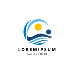 swimming person logo design vector