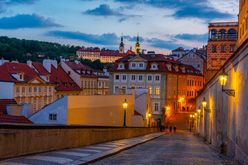 Obraz premium Sunset view of the Ke hradu staircase in Prague, Czech republic