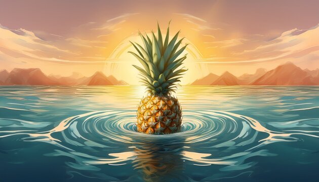 fun and carefree atmosphere with a pineapple floating on the water
