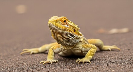 Obraz premium Yellow Bearded Dragon on a Brown Surface.