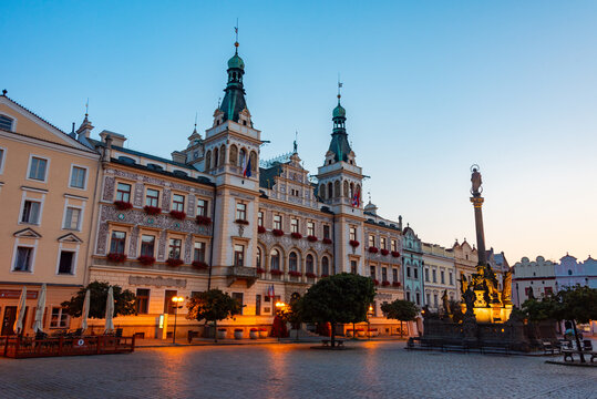 Sunrise view of the historical town hall at Pernstynske namesti