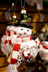 Christmas snowman ornament with red scarf and hat