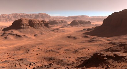 Fototapeta premium Vast Martian Landscape Red Planet Surface.