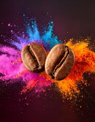 Coffee beans explode in vibrant color