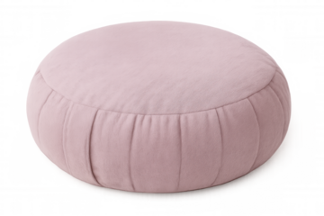Pink round meditation cushion isolated on transparent background, promoting mindfulness and comfortable posture