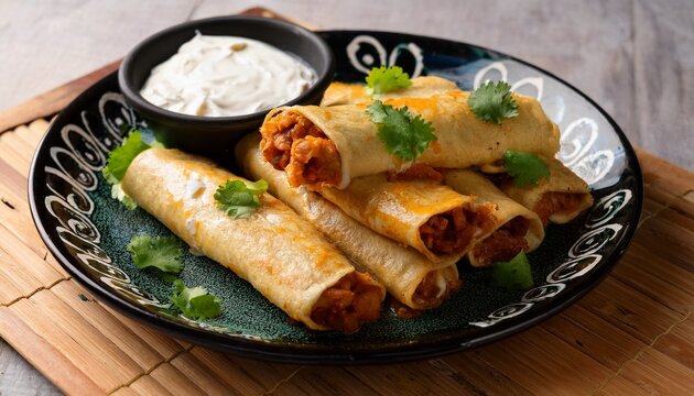 flautas rolled fried tortillas filled with chicken or beef topped with cream cheese and salsa