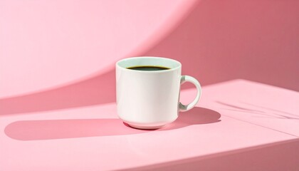 Coffee Mug on Pink Surface with Shadows A Minimalist and Aesthetic Composition