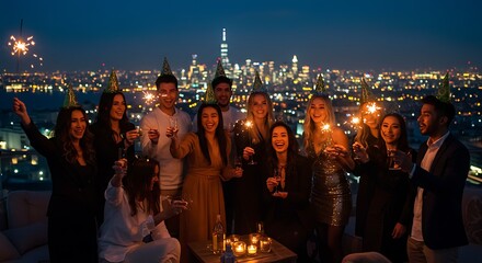 A group of people holding sparkle sticks