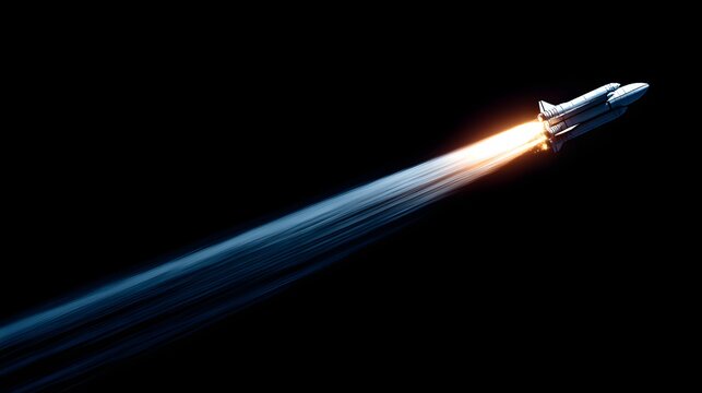 Blast Off: A powerful rocket soars through the vast expanse, leaving a trail of fiery contrails. A symbol of exploration and innovation.