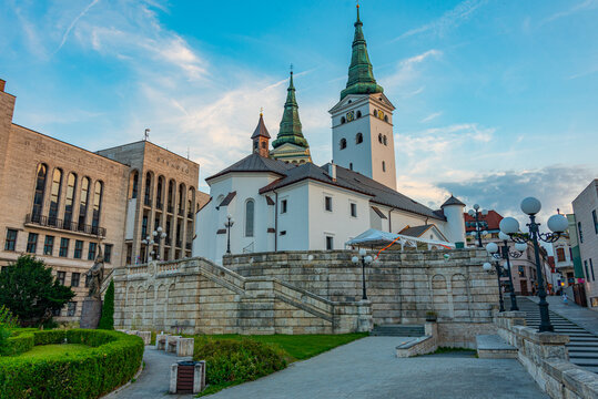 Sunset view of Cathedral of the Holy Trinity in Zilina, Slovakia