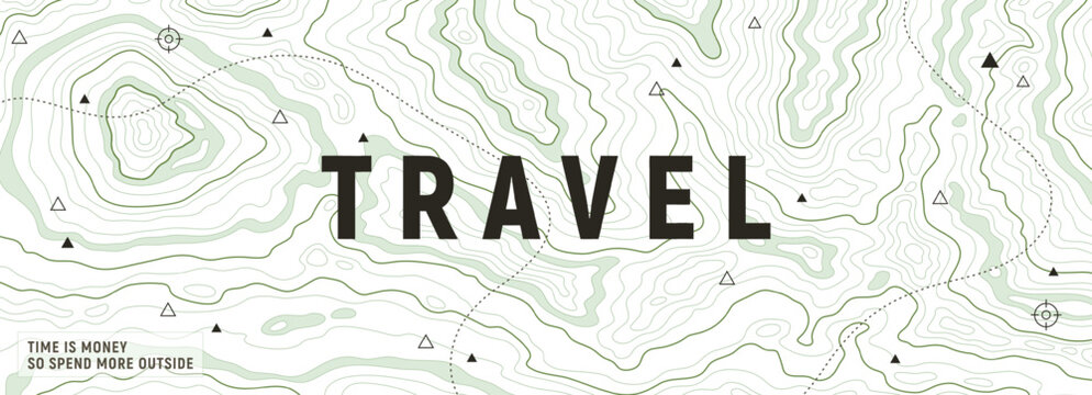 Travel Concept with Topographic Map Background and Hiking Symbols.