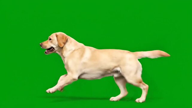 Labrador retriever dog running on green screen chroma key background for pet videos