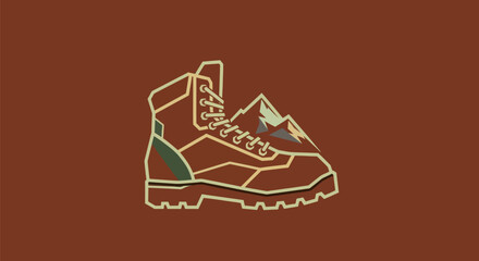Stylized Hiking Boot with Integrated Mountain Landscape Graphic.