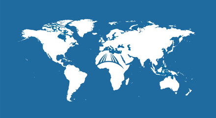 Naklejka premium World Map Illustration: Continents Outlined in White on Blue Background.