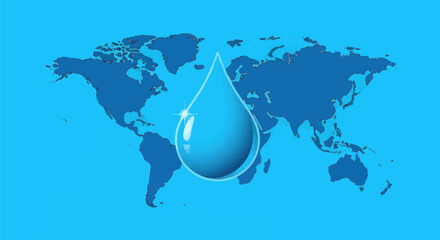 A single large clear blue water droplet symbolizing purity and life.