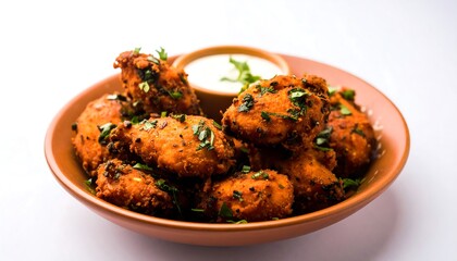 Fried food dish with dipping sauce