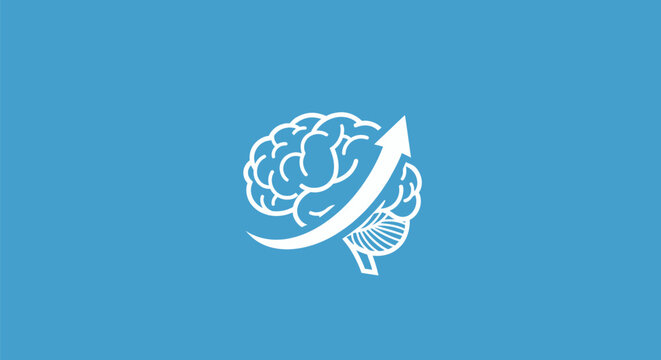 White brain icon with an upward arrow symbolizing growth.