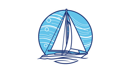 Elegant sailboat gliding on blue waters with artistic waves.