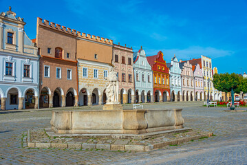 Naklejka premium Colourful houses at historical square in Telc, Czech republic