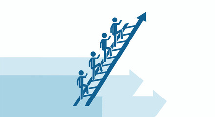 Teamwork and progress shown by people climbing a ladder arrow to success.