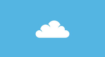 Simple white cloud illustration on a clear blue sky background.